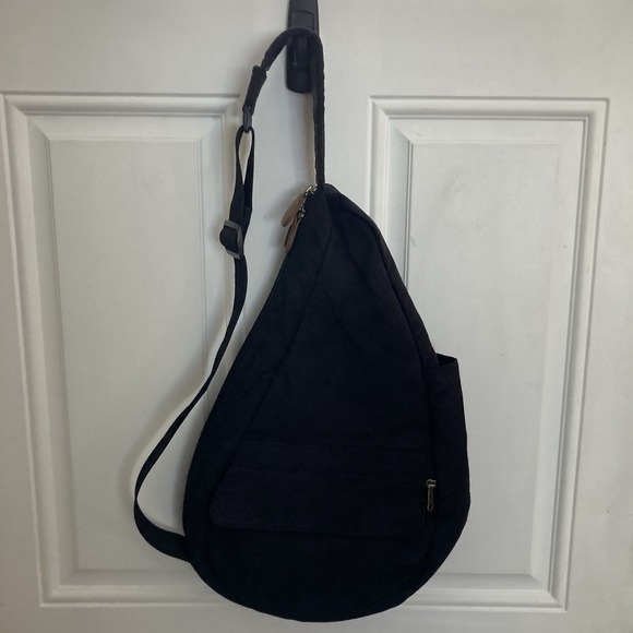 L.L. Bean Handbags - Vtg LL Bean AmeriBag Healthy Back Sling Backpack Black Microsuede 17" x 12"